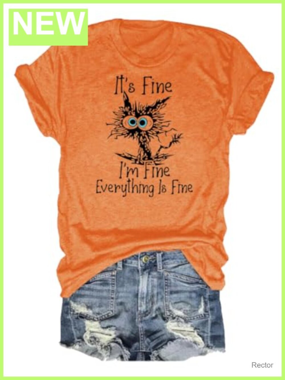 Cat Graphic Tee I'm Fine Everything is Fine Short Sleeve Casual Top